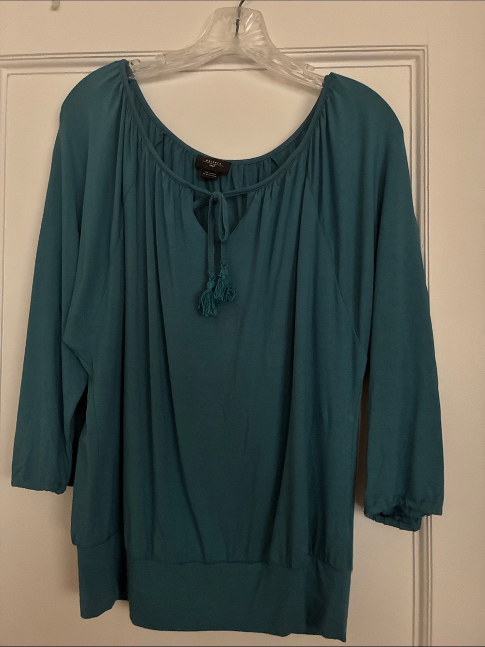 Anthropologie Deletta Teal Scoop Neck Tie-Front Top